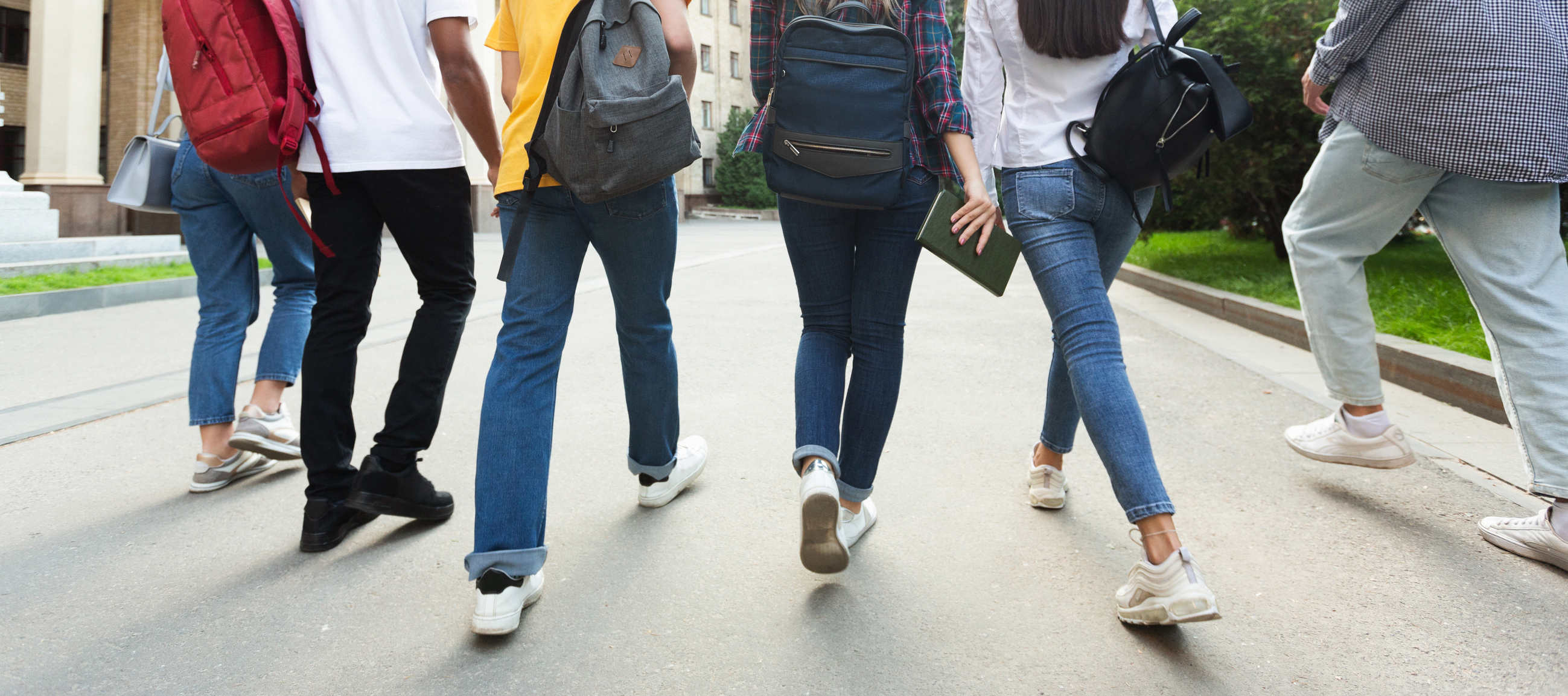 University students walking around campus